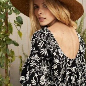 Anthropologie Rory Black Embroidered Blouse  XL
